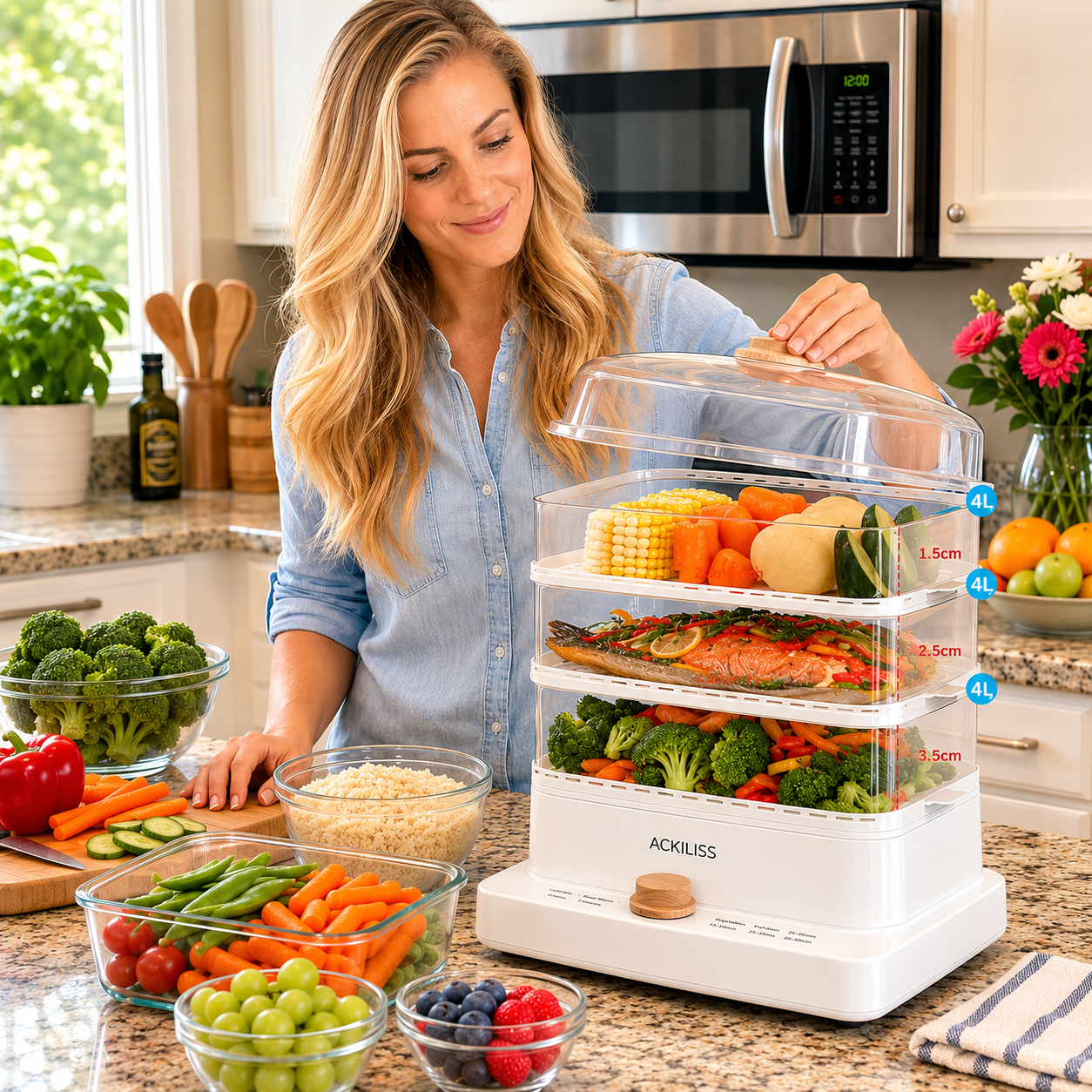 Vaporera Eléctrica Multifuncional para Alimentos